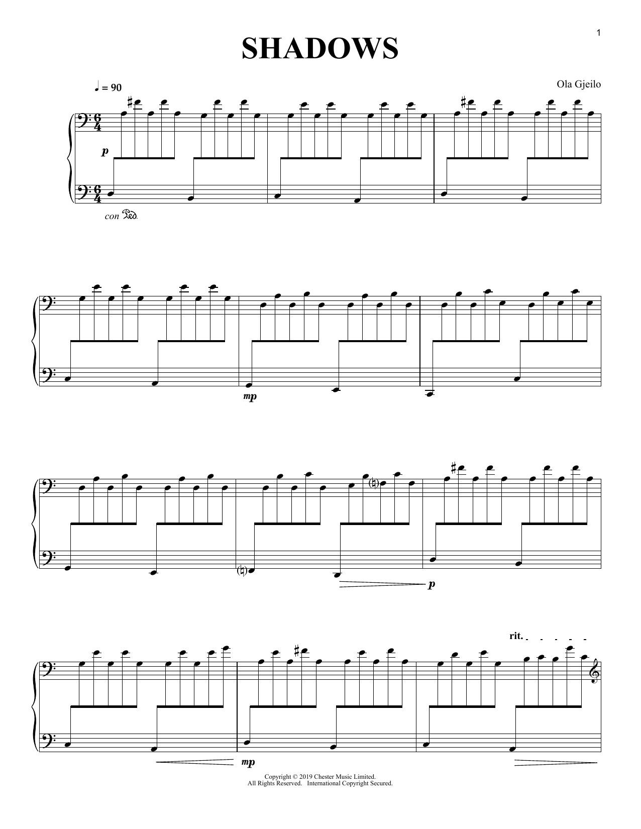 Learn to play Ola Gjeilo Shadows sheet music for Piano Solo in minutes. Price: 7.8900$ Ola Gjeilo Shadows sheet music notes and chords arranged for Piano Solo