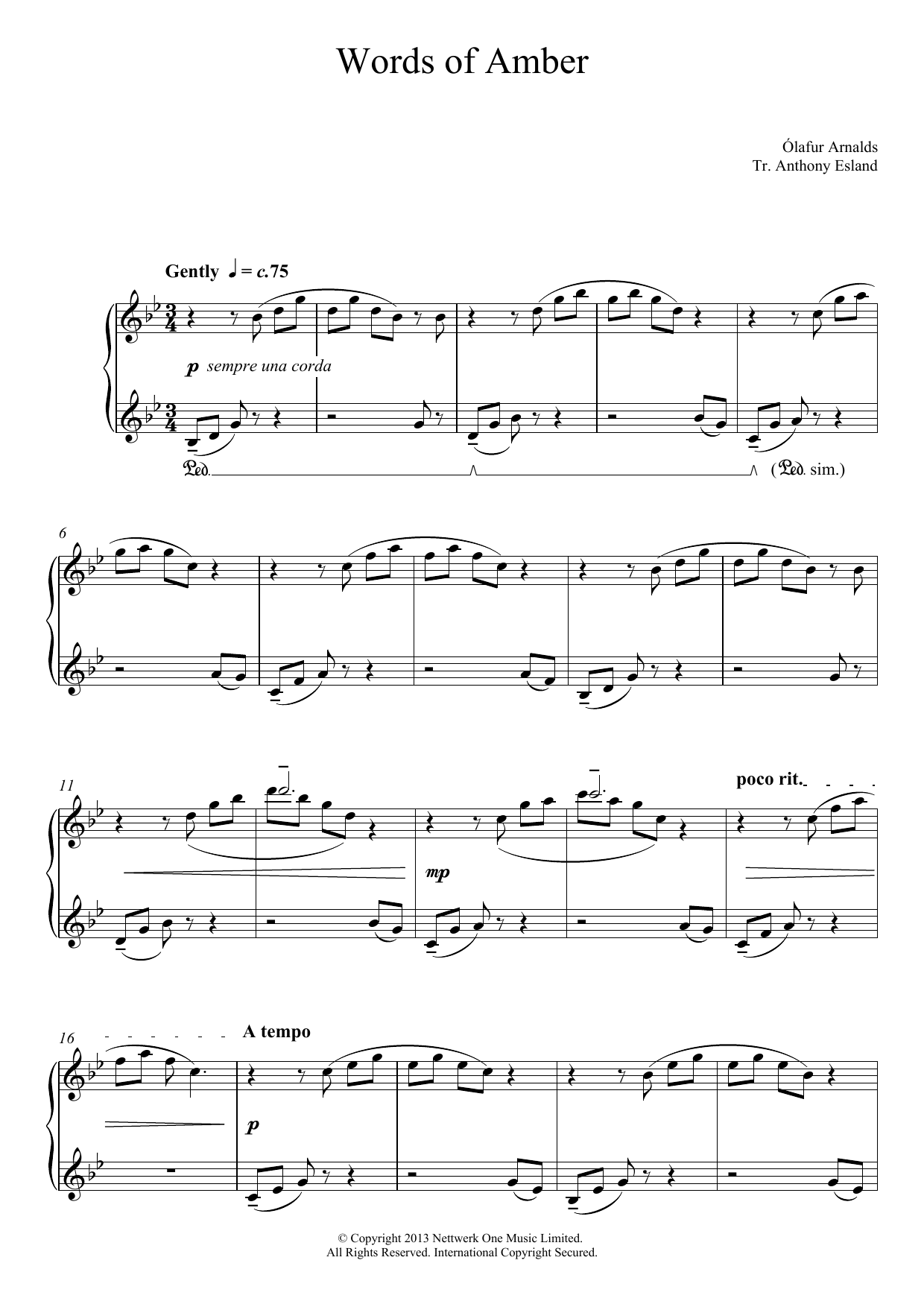 Learn to play Ólafur Arnalds Words Of Amber sheet music for Piano Solo in minutes. Price: 7.8900$ Ólafur Arnalds Words Of Amber sheet music notes and chords arranged for Piano Solo