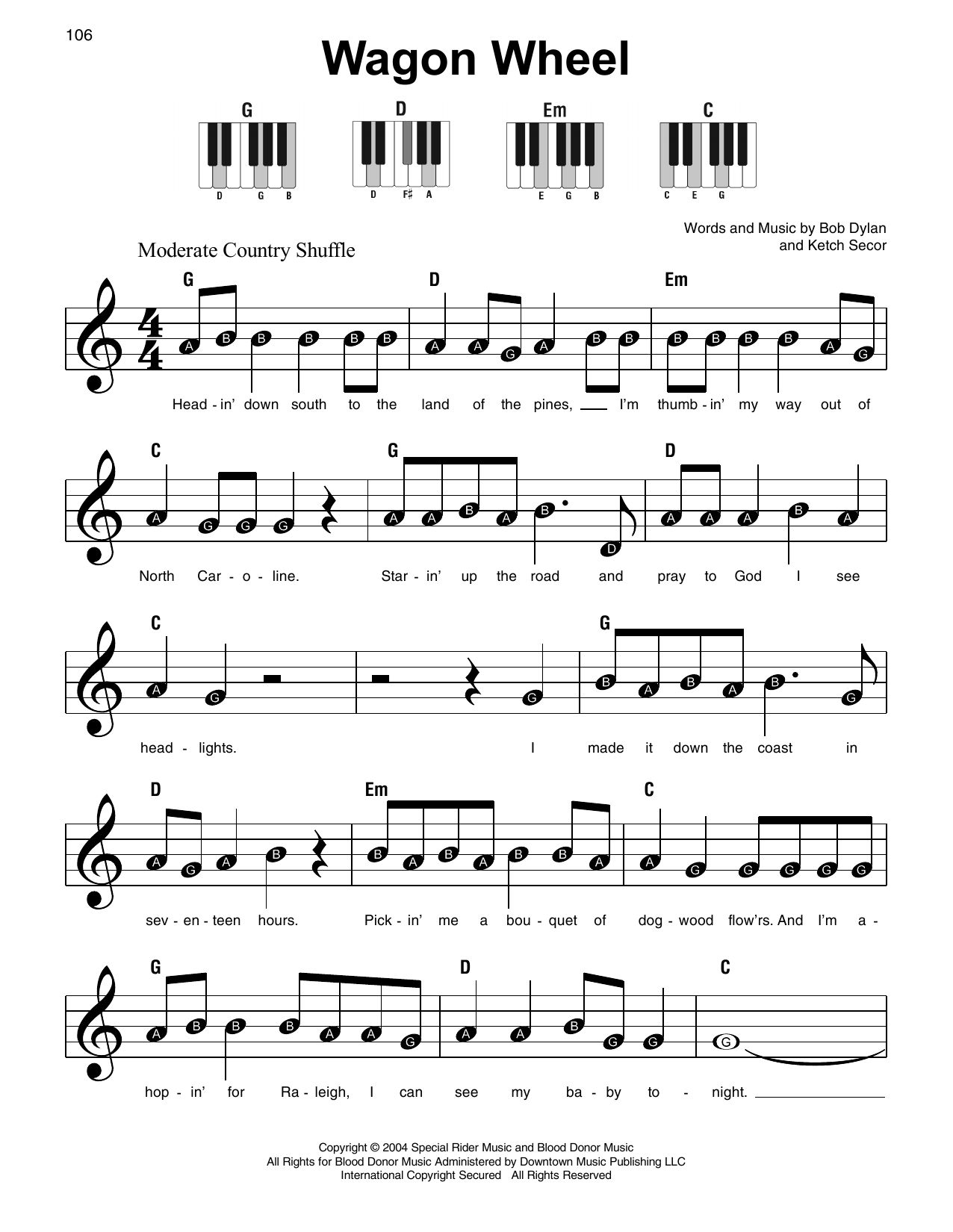 Old Crow Medicine Show Wagon Wheel sheet music notes and chords. Download Printable PDF.