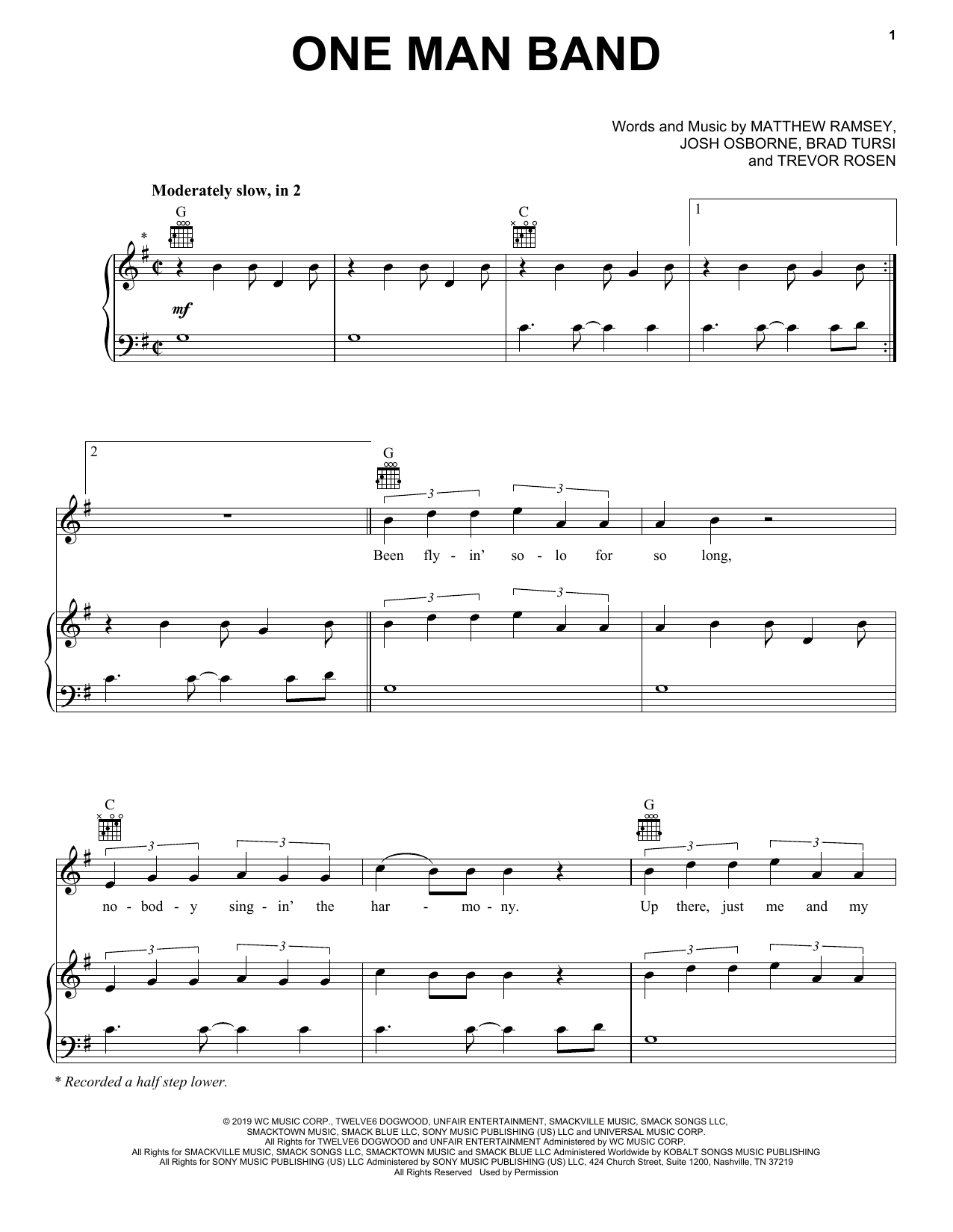 Old Dominion One Man Band sheet music notes and chords. Download Printable PDF.