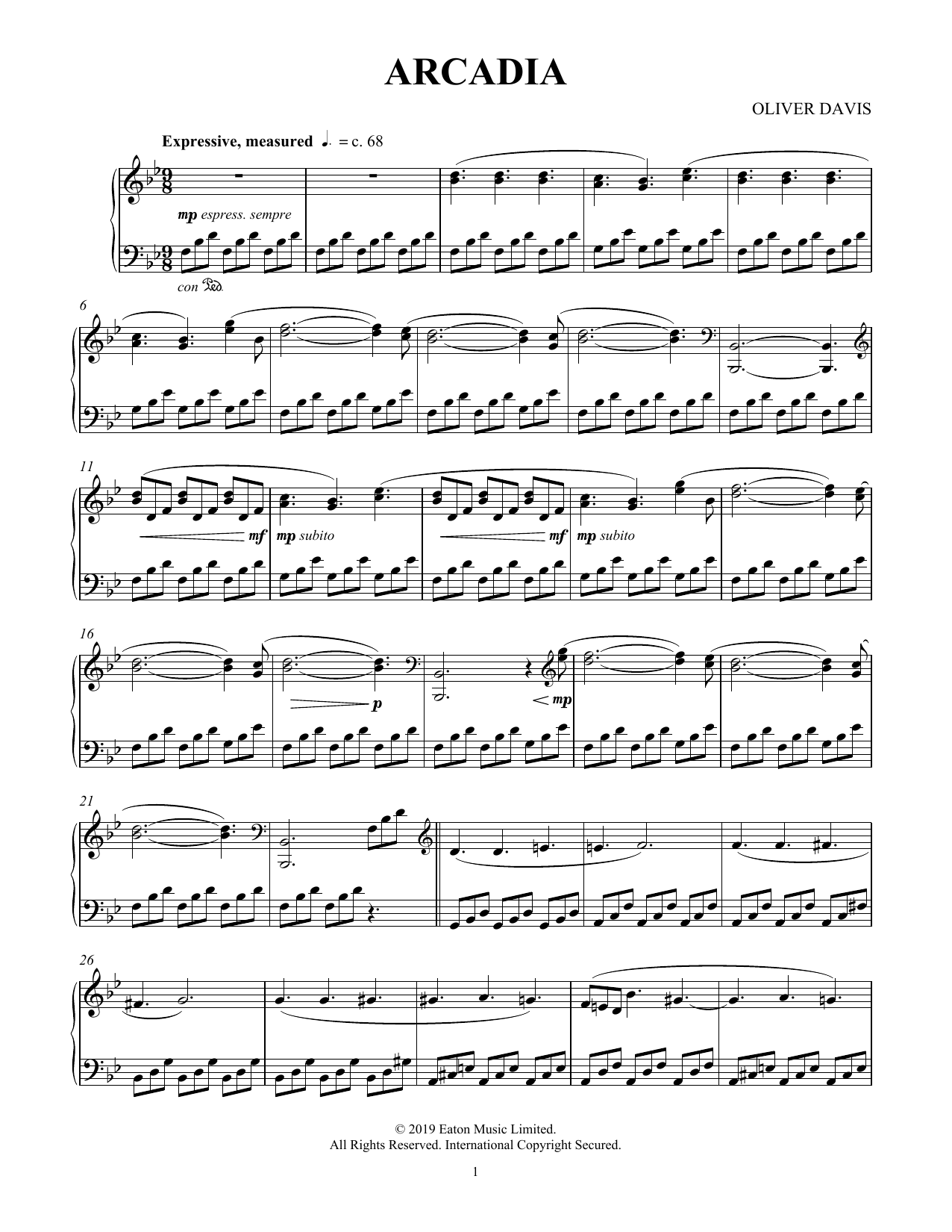 Learn to play Oliver Davis Arcadia sheet music for Piano Solo in minutes. Price: 7.8900$ Oliver Davis Arcadia sheet music notes and chords arranged for Piano Solo