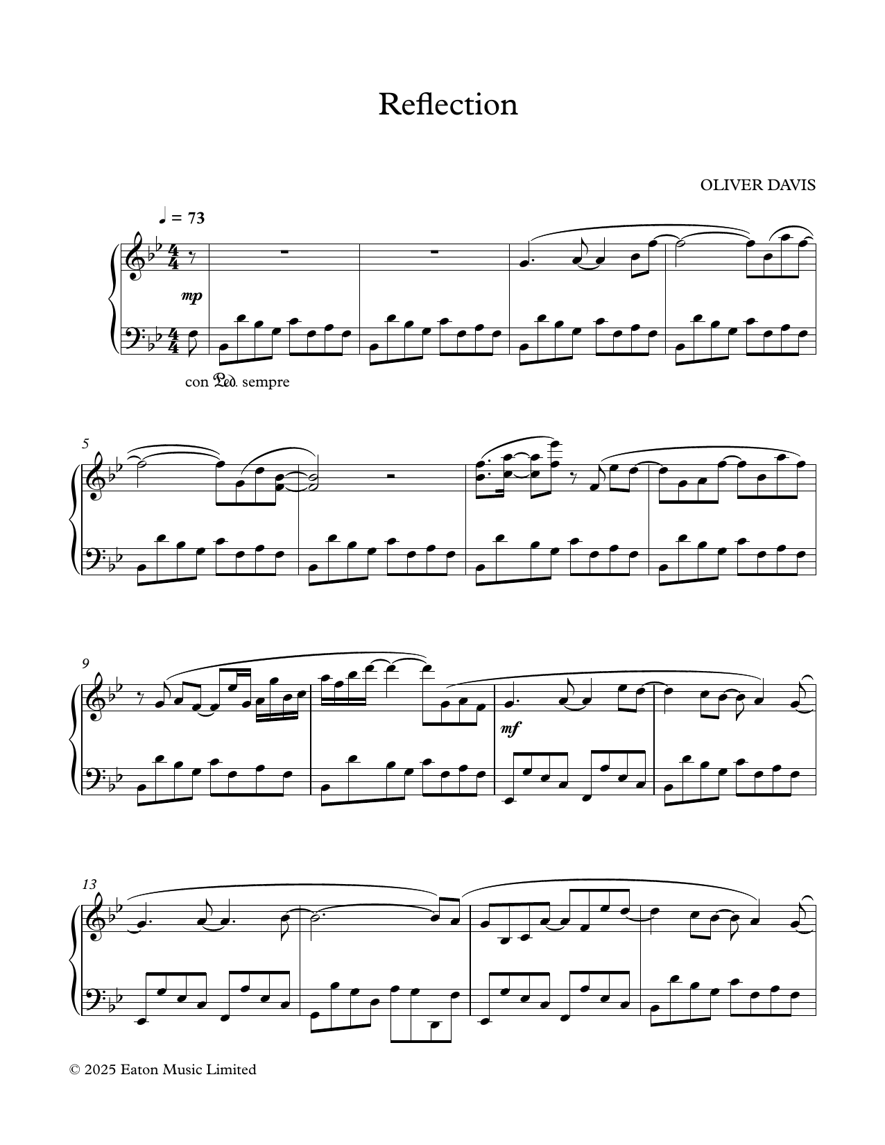 Learn to play Oliver Davis Reflection sheet music for Piano Solo in minutes. Price: 7.8900$ Oliver Davis Reflection sheet music notes and chords arranged for Piano Solo