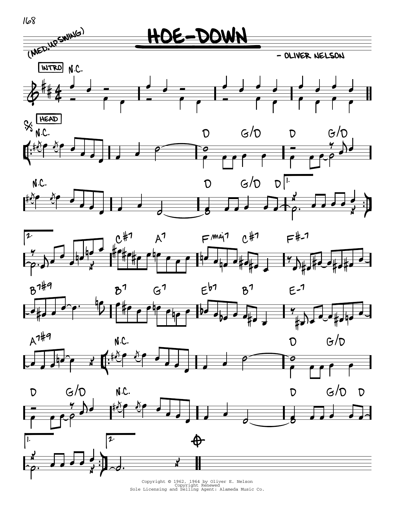 Oliver Nelson Hoe-Down sheet music notes and chords arranged for Real Book – Melody & Chords