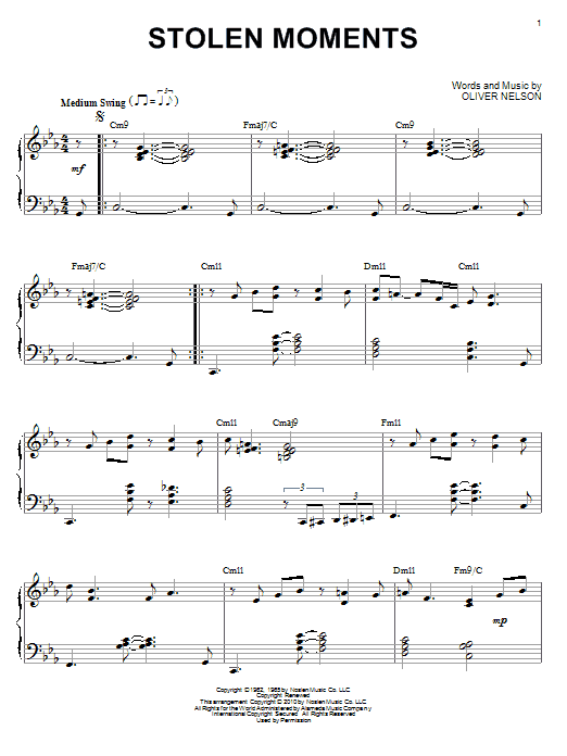 Oliver Nelson Stolen Moments (arr. Brent Edstrom) sheet music notes and chords arranged for Piano Solo