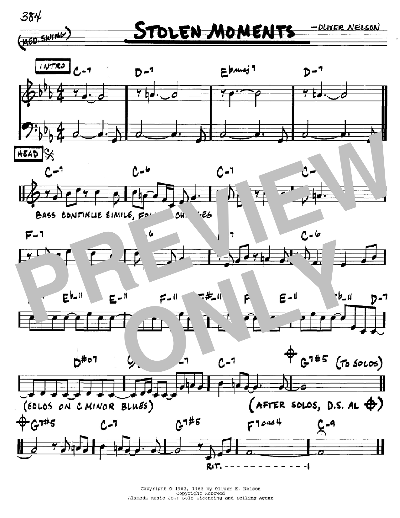 Oliver Nelson Stolen Moments sheet music notes and chords. Download Printable PDF.