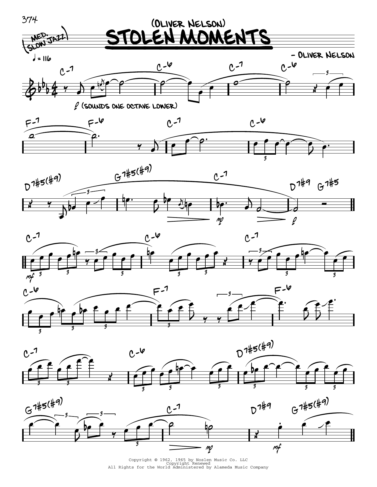 Oliver Nelson Stolen Moments (solo only) sheet music notes and chords. Download Printable PDF.