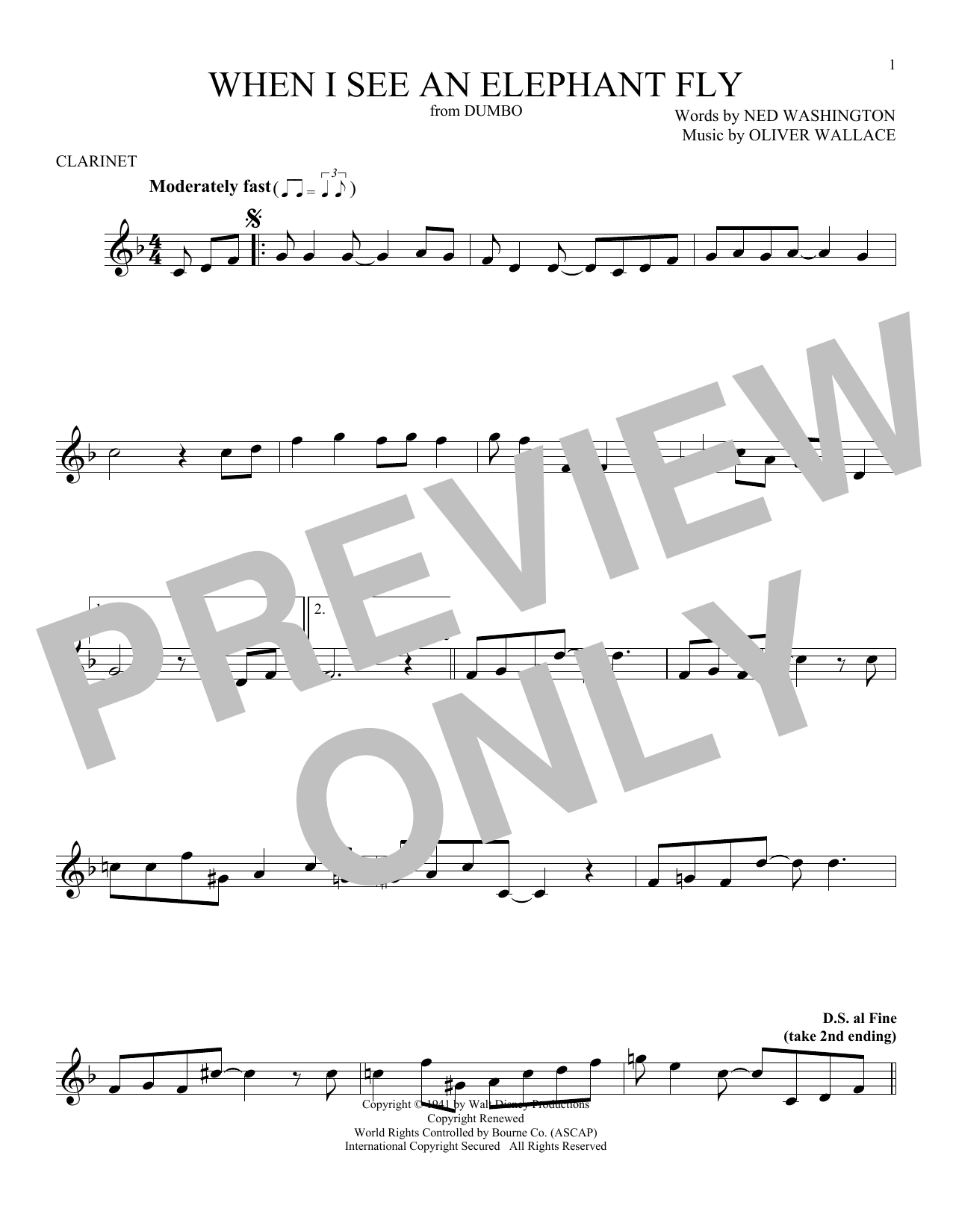 Ned Washington When I See An Elephant Fly (from Walt Disney's Dumbo) sheet music notes and chords. Download Printable PDF.