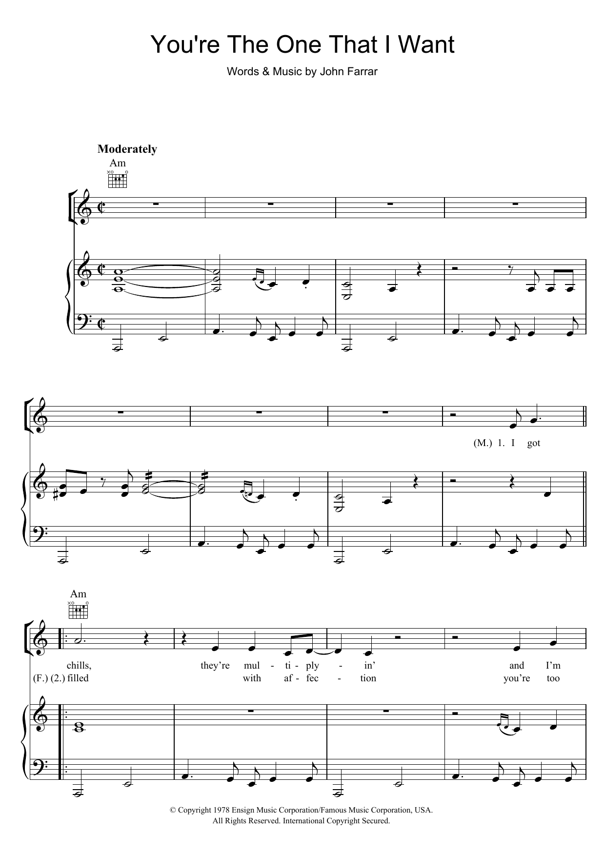 Olivia Newton-John and John Travolta You're The One That I Want (from Grease) sheet music notes and chords. Download Printable PDF.