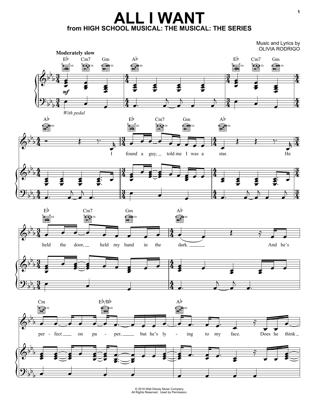 Olivia Rodrigo All I Want (from High School Musical: The Musical: The Series) sheet music notes and chords. Download Printable PDF.