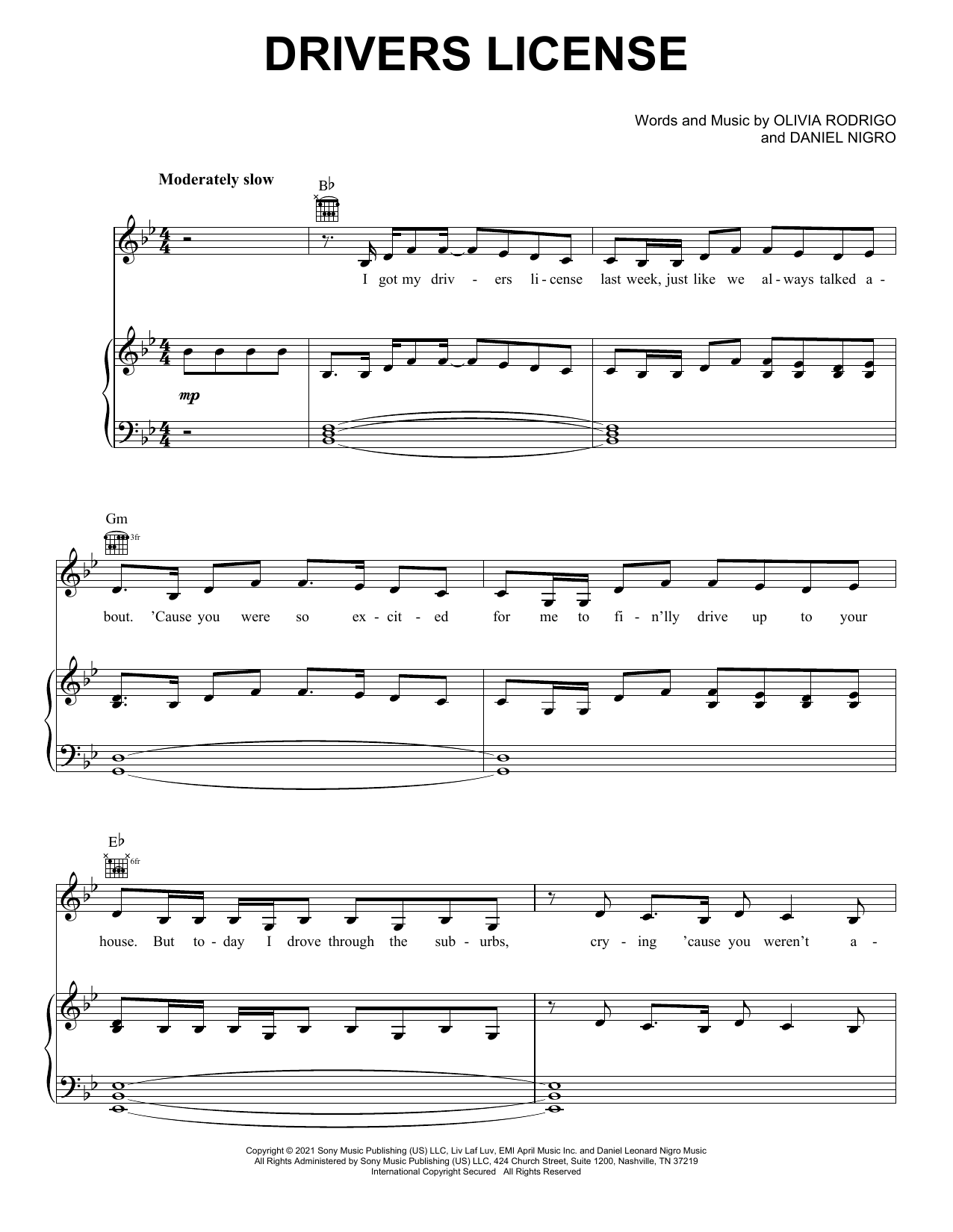 Olivia Rodrigo Drivers License sheet music notes and chords. Download Printable PDF.