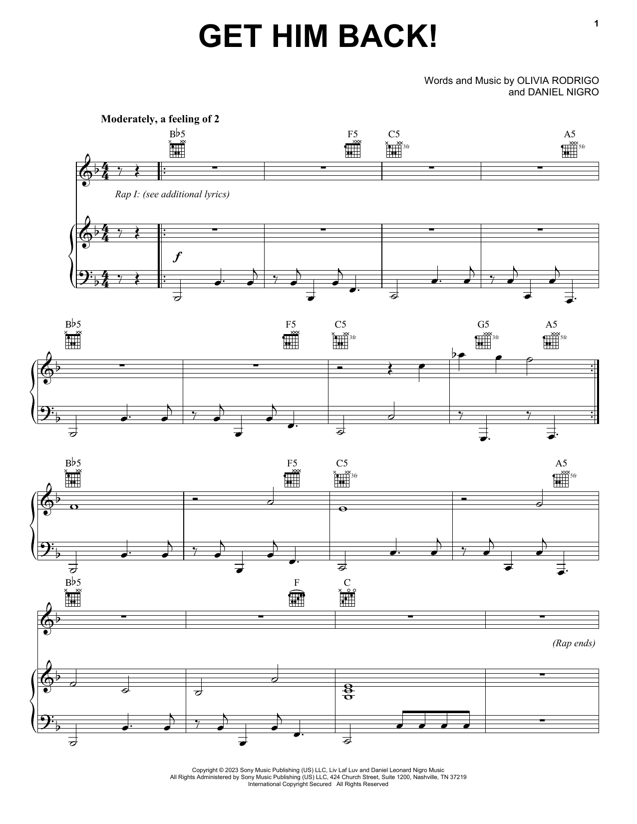 Olivia Rodrigo get him back! sheet music notes and chords. Download Printable PDF.