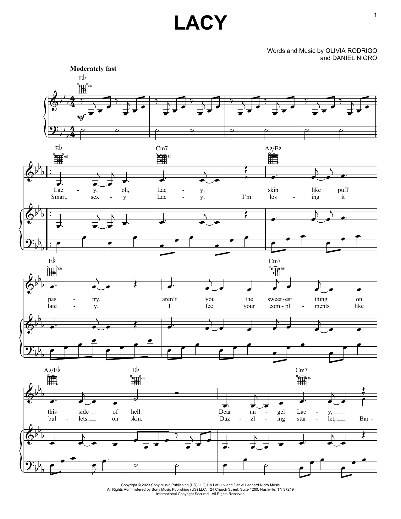 Olivia Rodrigo lacy sheet music notes and chords. Download Printable PDF.