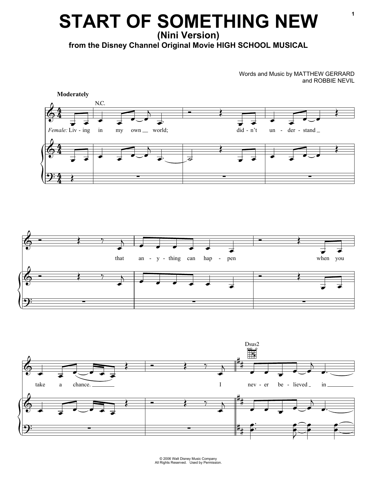 Olivia Rodrigo Start Of Something New (Nini version) (from High School Musical: The Musical: The Series) sheet music notes and chords. Download Printable PDF.