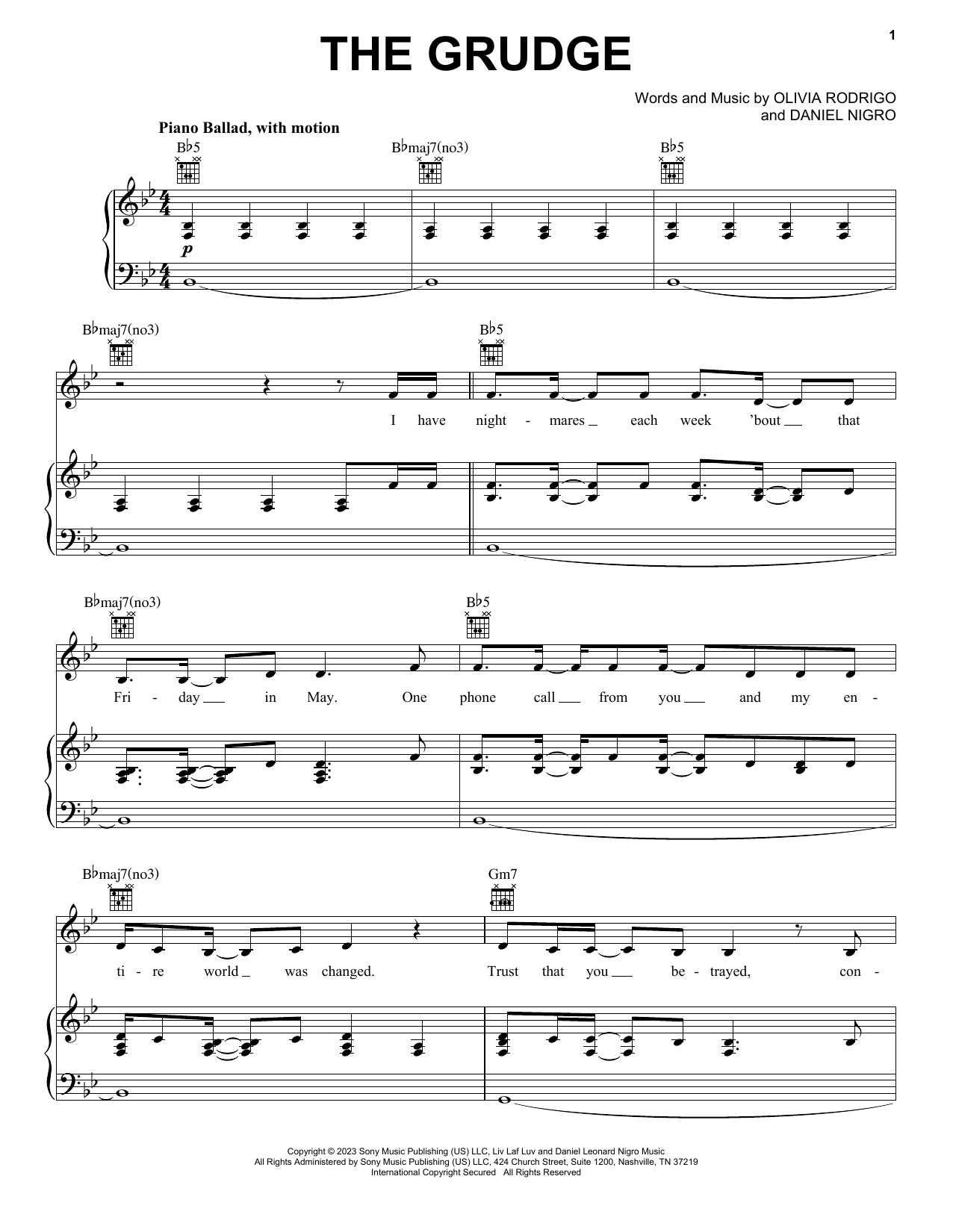 Olivia Rodrigo the grudge sheet music notes and chords. Download Printable PDF.