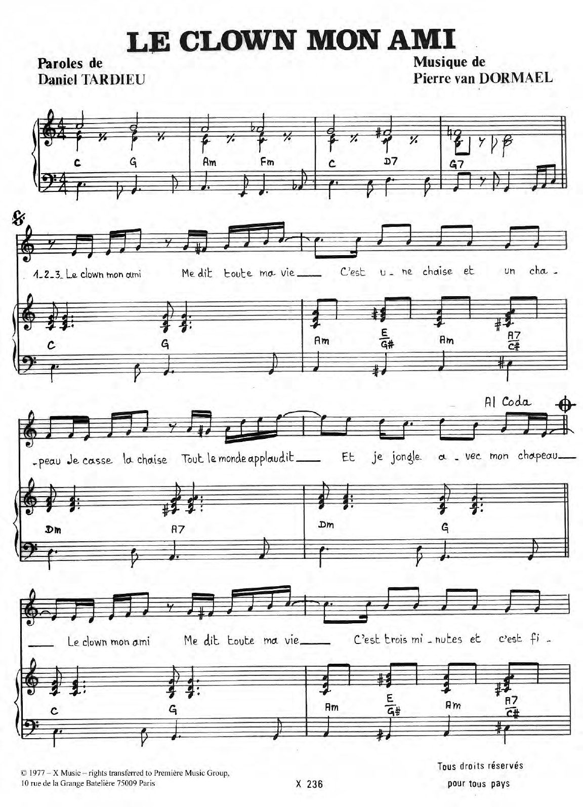 Learn to play Olivier Delorme Le Clown Mon Ami sheet music for Piano & Vocal in minutes. Price: 7.8900$ Olivier Delorme Le Clown Mon Ami sheet music notes and chords arranged for Piano & Vocal
