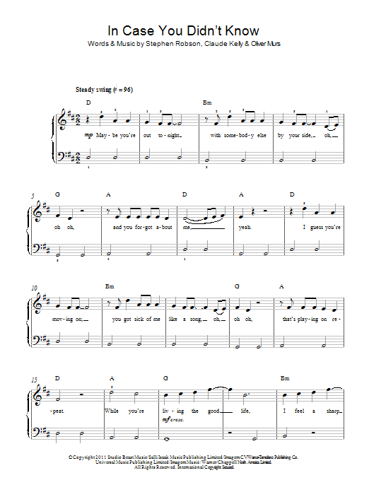 Olly Murs In Case You Didn't Know sheet music notes and chords. Download Printable PDF.