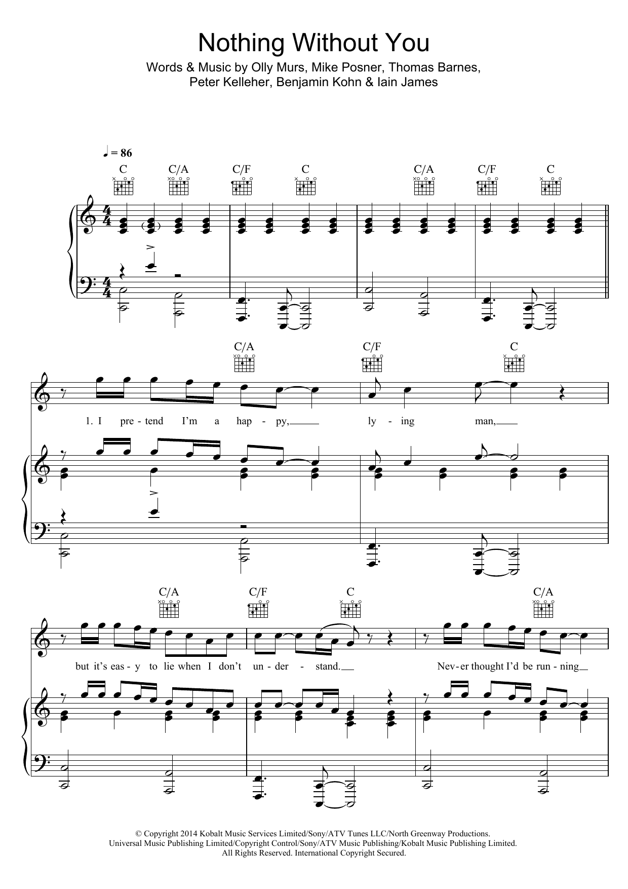 Learn to play Olly Murs Nothing Without You sheet music for Piano, Vocal & Guitar Chords in minutes. Price: 7.8900$ Olly Murs Nothing Without You sheet music notes and chords arranged for Piano, Vocal & Guitar Chords