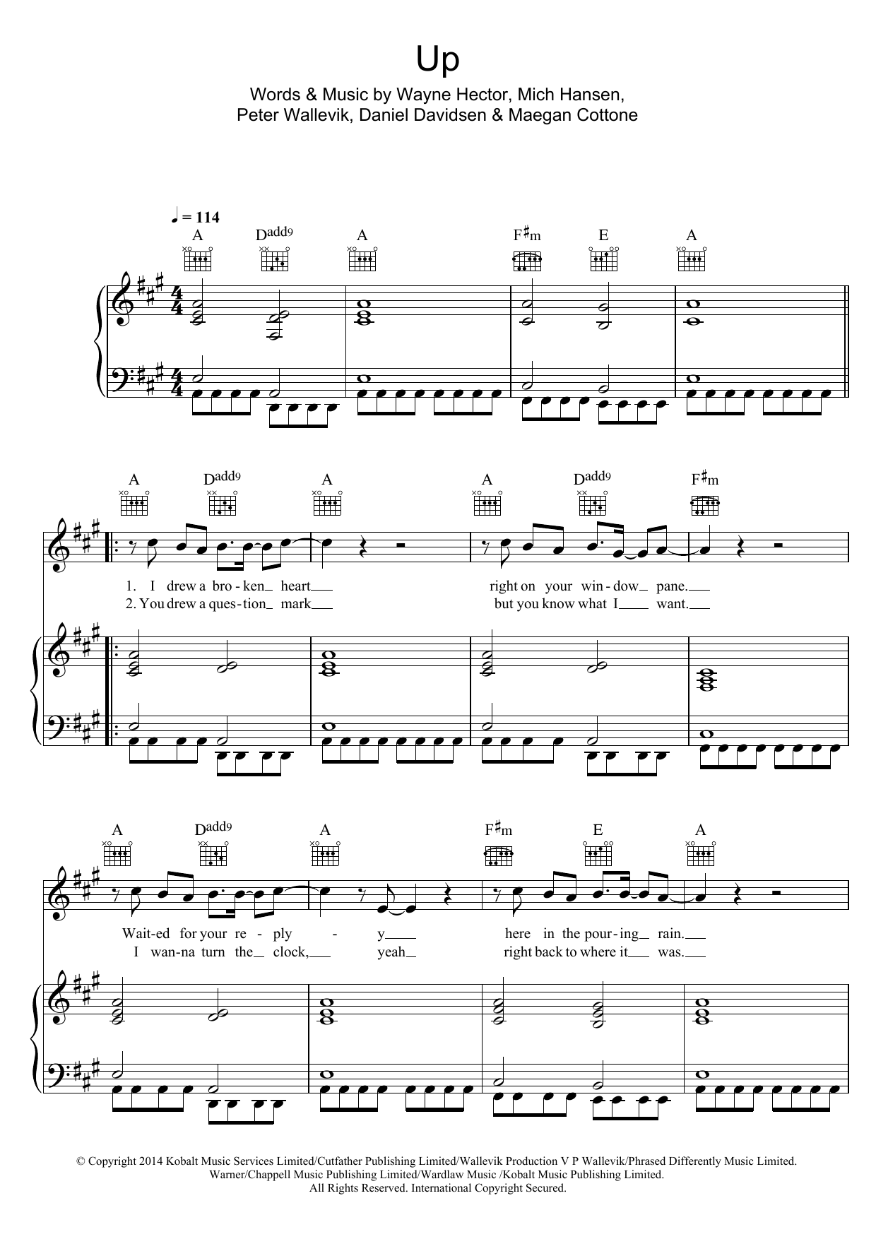 Olly Murs Up (featuring Demi Lovato) sheet music notes and chords arranged for Piano, Vocal & Guitar Chords