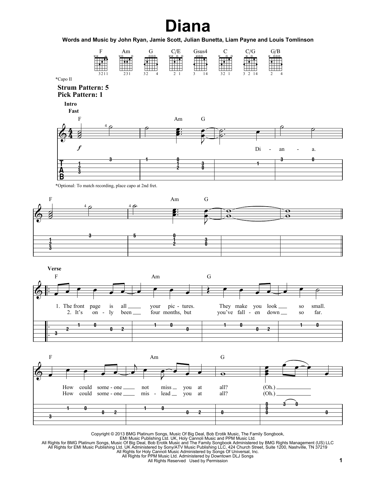 One Direction Diana sheet music notes and chords. Download Printable PDF.