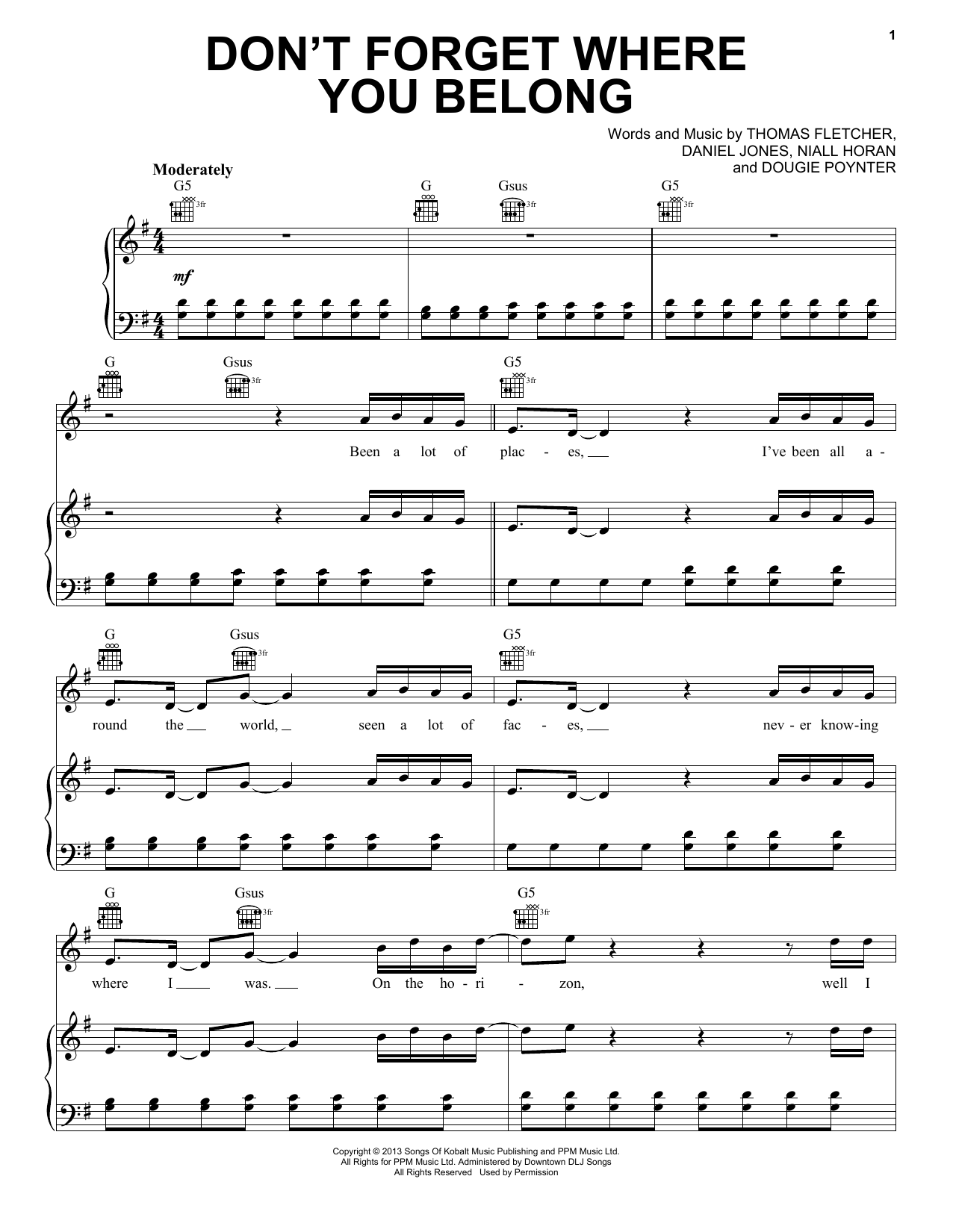 Learn to play One Direction Don't Forget Where You Belong sheet music for Piano, Vocal & Guitar Chords in minutes. Price: 7.8900$ One Direction Don't Forget Where You Belong sheet music notes and chords arranged for Piano, Vocal & Guitar Chords