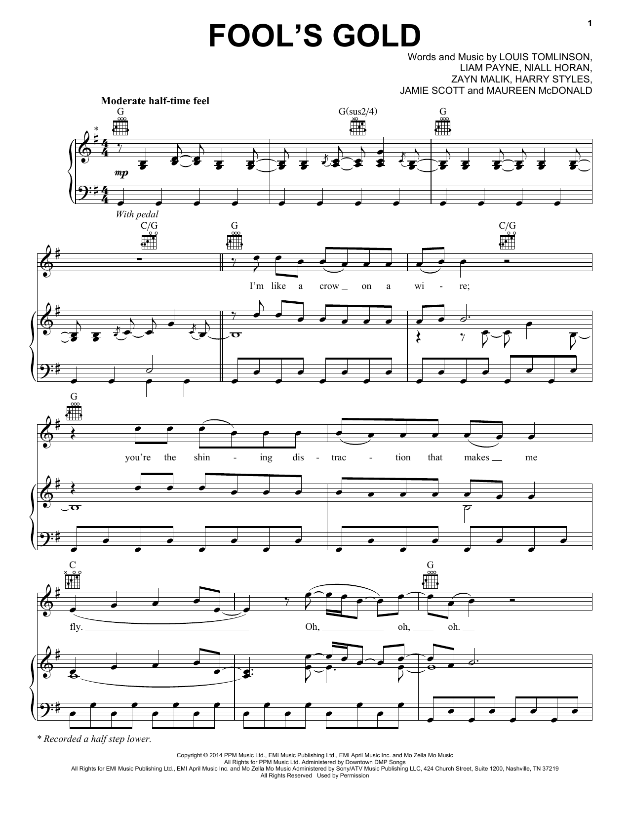 Learn to play One Direction Fool's Gold sheet music for Piano, Vocal & Guitar Chords (Right-Hand Melody) in minutes. Price: 7.8900$ One Direction Fool's Gold sheet music notes and chords arranged for Piano, Vocal & Guitar Chords (Right-Hand Melody)