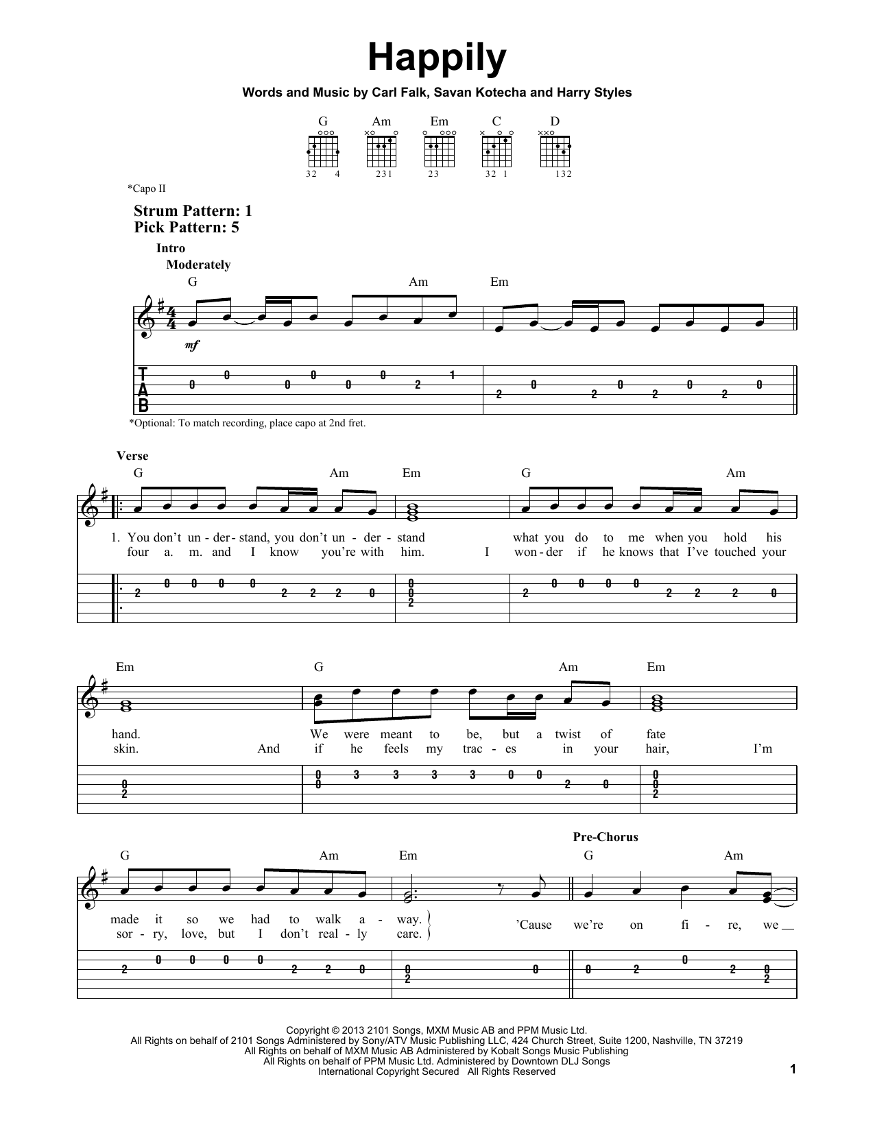 One Direction Happily sheet music notes and chords. Download Printable PDF.