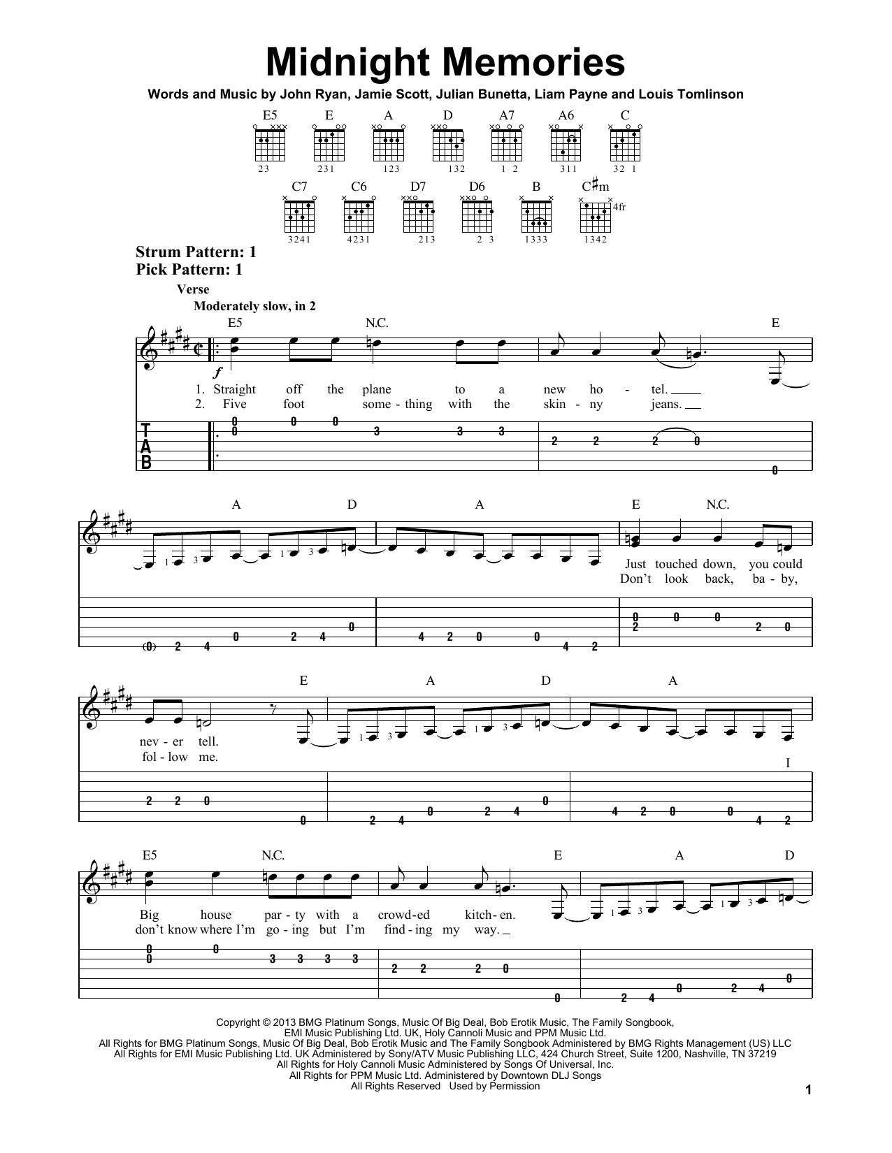 One Direction Midnight Memories sheet music notes and chords. Download Printable PDF.