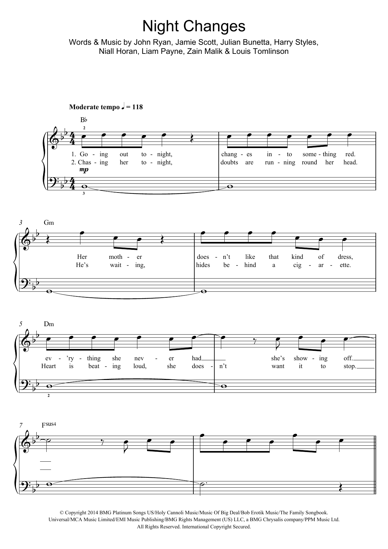 One Direction Night Changes sheet music notes and chords. Download Printable PDF.