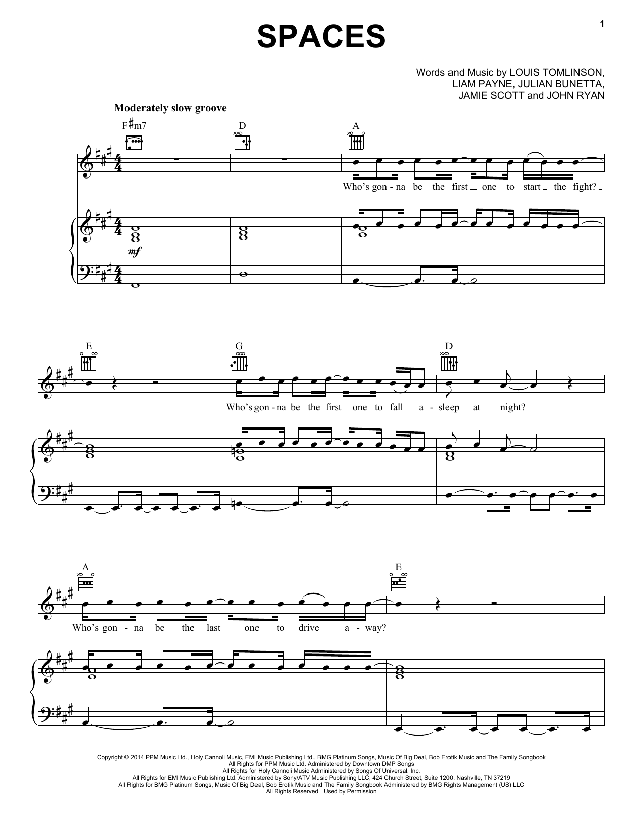 Learn to play One Direction Spaces sheet music for Piano, Vocal & Guitar Chords (Right-Hand Melody) in minutes. Price: 7.8900$ One Direction Spaces sheet music notes and chords arranged for Piano, Vocal & Guitar Chords (Right-Hand Melody)