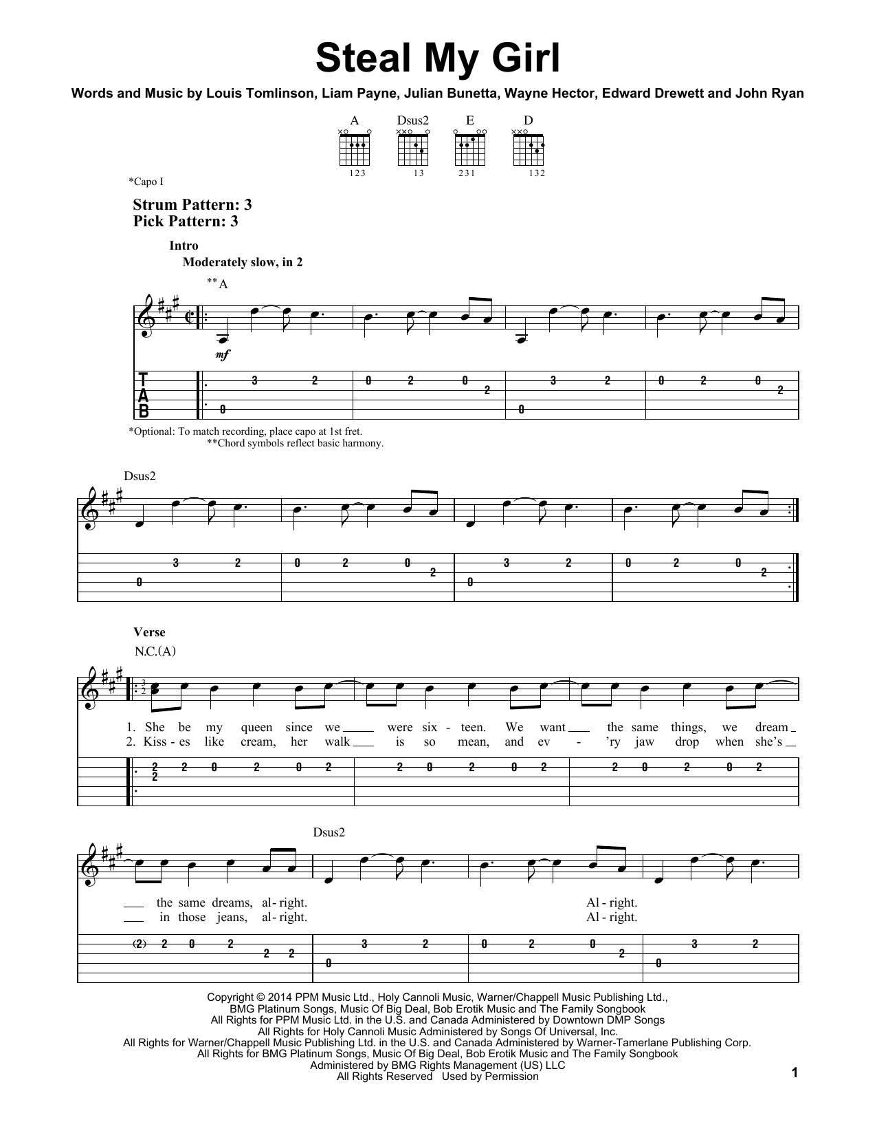 One Direction Steal My Girl sheet music notes and chords. Download Printable PDF.