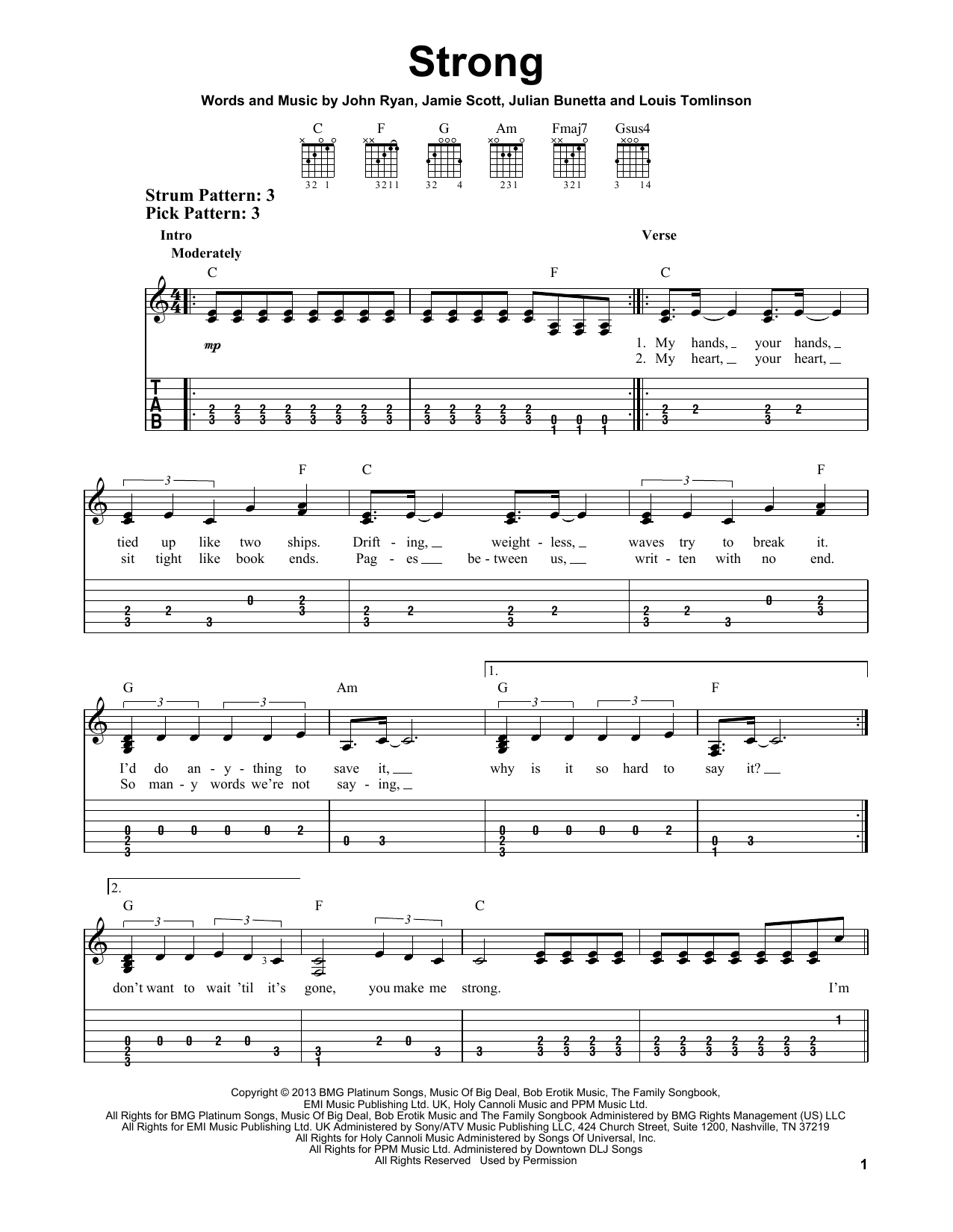 One Direction Strong sheet music notes and chords. Download Printable PDF.