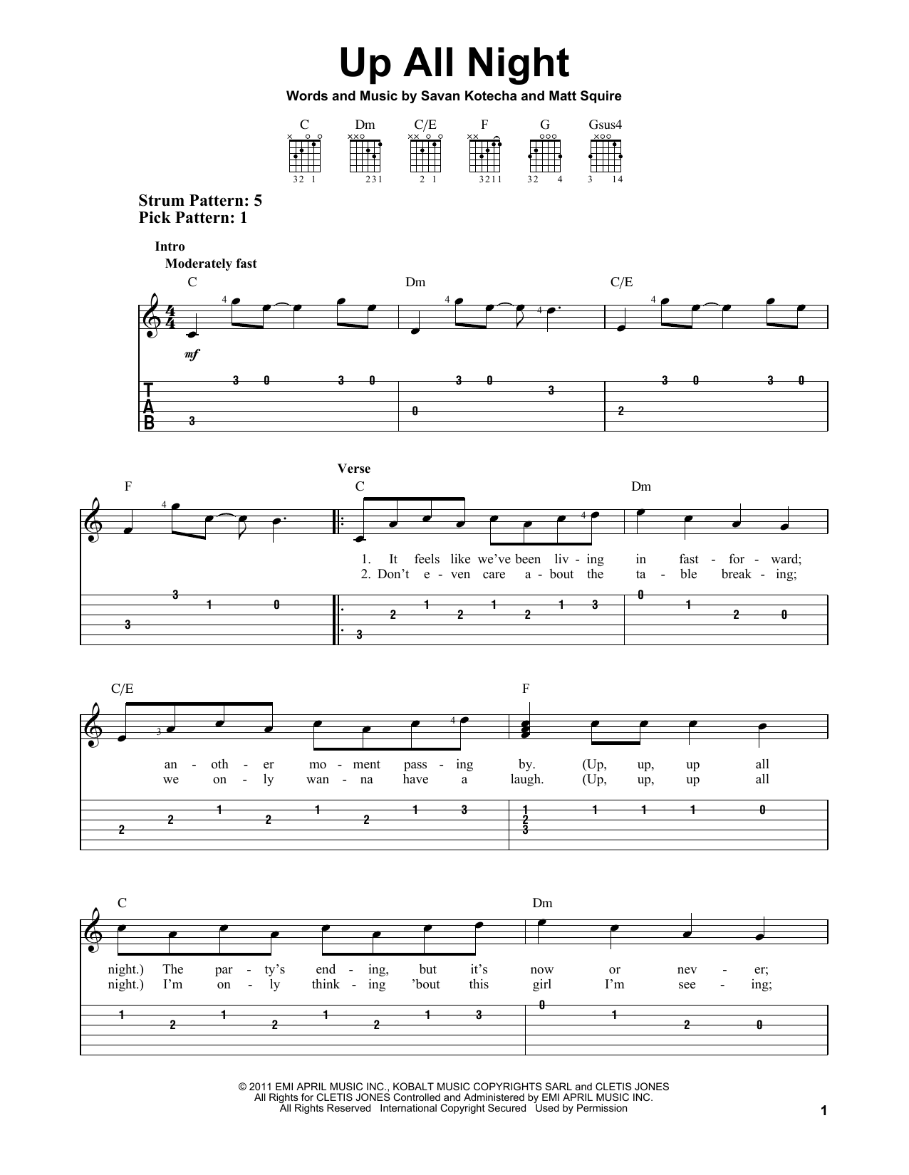 One Direction Up All Night sheet music notes and chords. Download Printable PDF.