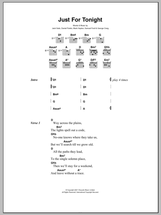 One Night Only Just For Tonight sheet music notes and chords. Download Printable PDF.