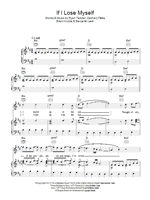 Learn to play OneRepublic If I Lose Myself sheet music for Piano, Vocal & Guitar Chords in minutes. Price: 7.8900$ OneRepublic If I Lose Myself sheet music notes and chords arranged for Piano, Vocal & Guitar Chords