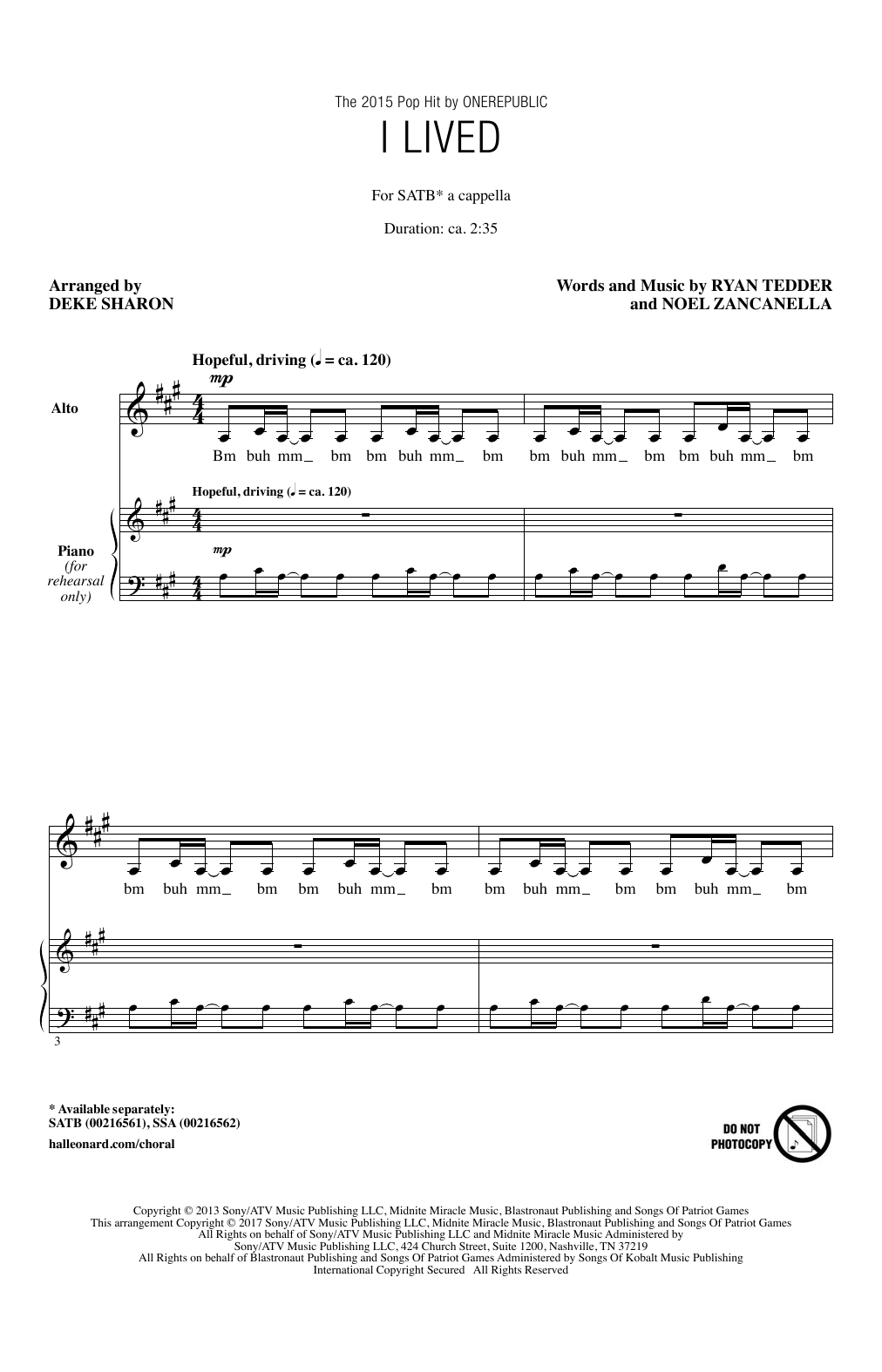 Deke Sharon I Lived sheet music notes and chords. Download Printable PDF.