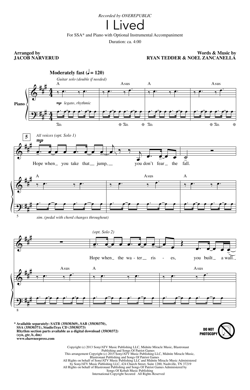 Jacob Narverud I Lived sheet music notes and chords. Download Printable PDF.