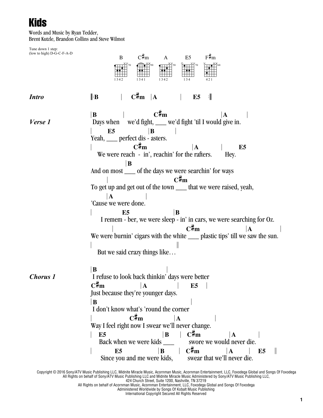 OneRepublic Kids sheet music notes and chords. Download Printable PDF.