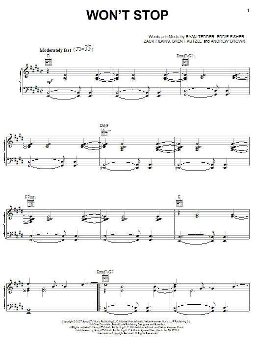 Learn to play OneRepublic Won't Stop sheet music for Piano, Vocal & Guitar Chords (Right-Hand Melody) in minutes. Price: 7.8900$ OneRepublic Won't Stop sheet music notes and chords arranged for Piano, Vocal & Guitar Chords (Right-Hand Melody)