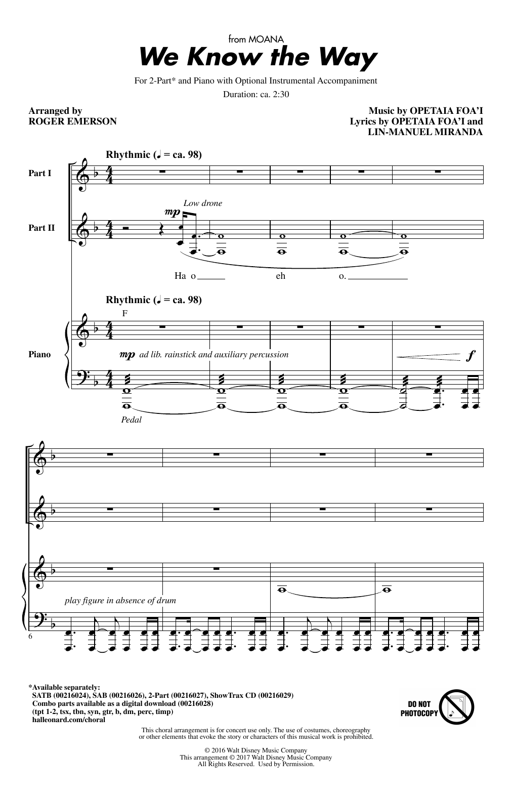 R Emerson We Know The Way sheet music notes and chords. Download Printable PDF.