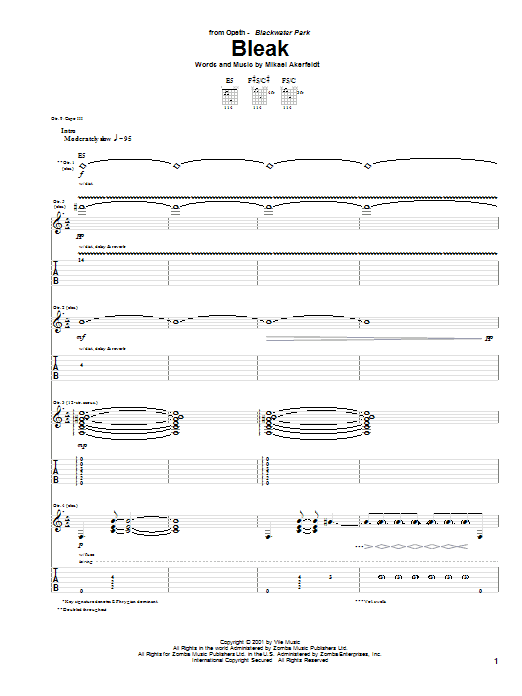 Opeth Bleak sheet music notes and chords. Download Printable PDF.