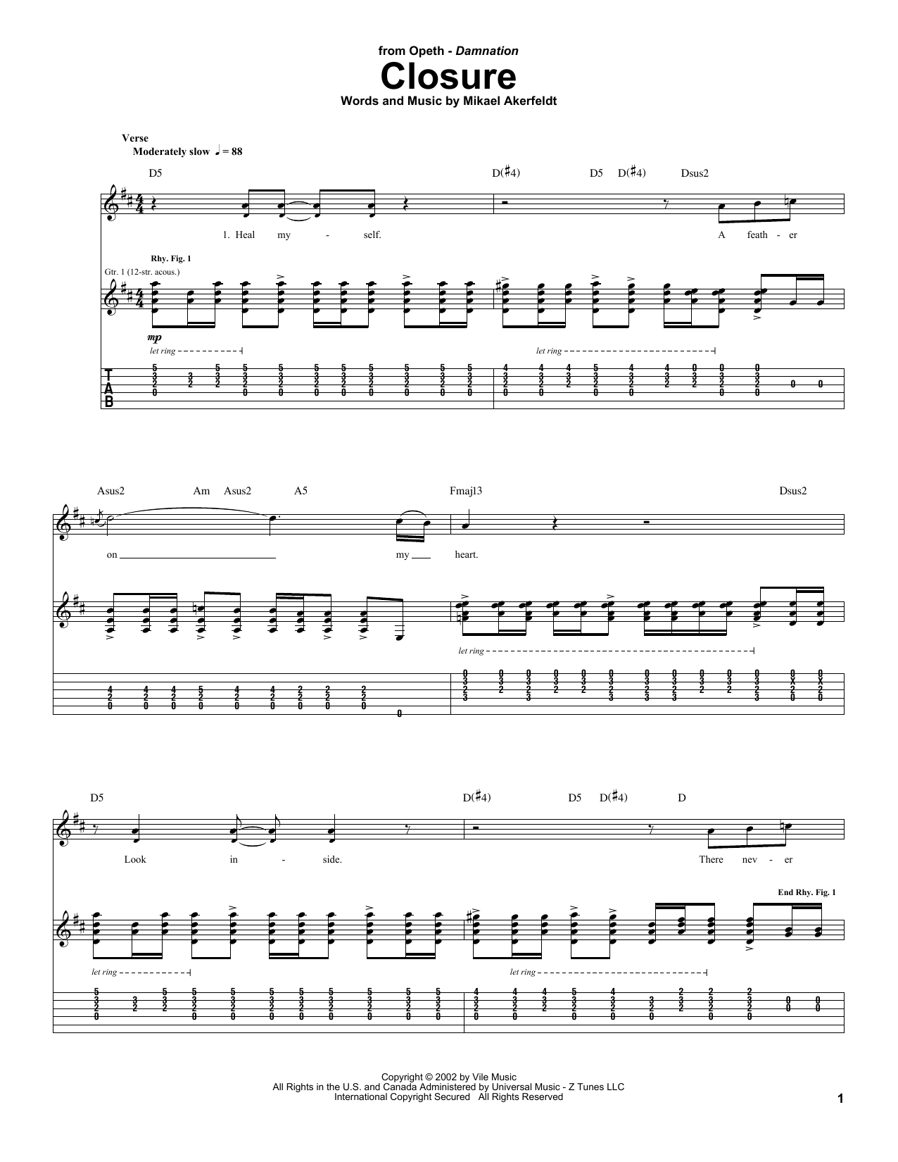 Opeth Closure sheet music notes and chords. Download Printable PDF.