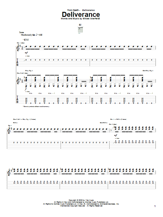 Opeth Deliverance sheet music notes and chords. Download Printable PDF.