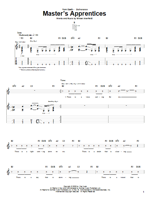 Opeth Master's Apprentices sheet music notes and chords. Download Printable PDF.