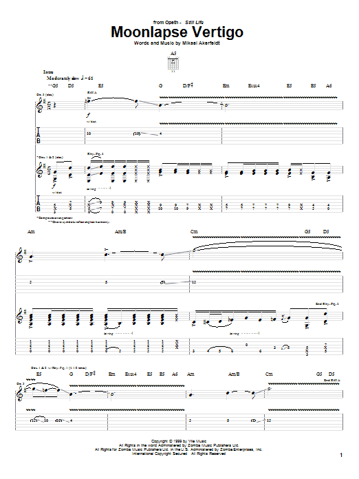 Opeth Moonlapse Vertigo sheet music notes and chords. Download Printable PDF.