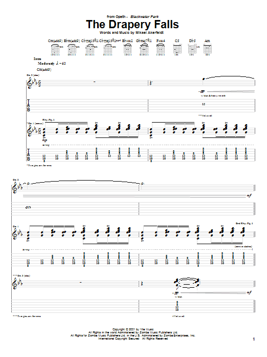 Opeth The Drapery Falls sheet music notes and chords. Download Printable PDF.