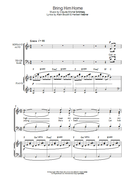 Boublil and Schonberg Bring Him Home (from Les Miserables) (arr. Francis Shaw) sheet music notes and chords. Download Printable PDF.