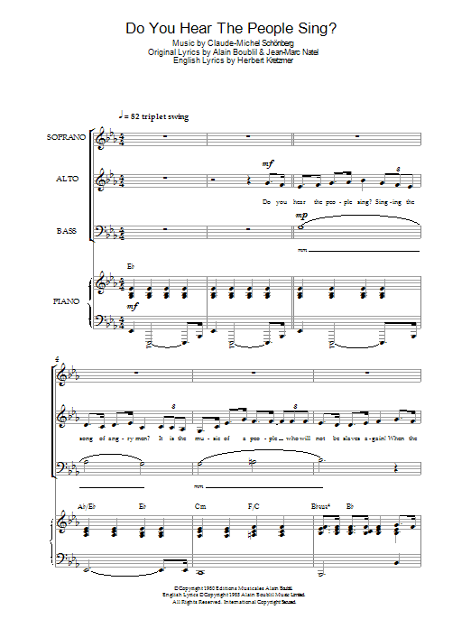 Boublil and Schonberg Do You Hear The People Sing? (from Les Miserables) sheet music notes and chords arranged for Choir