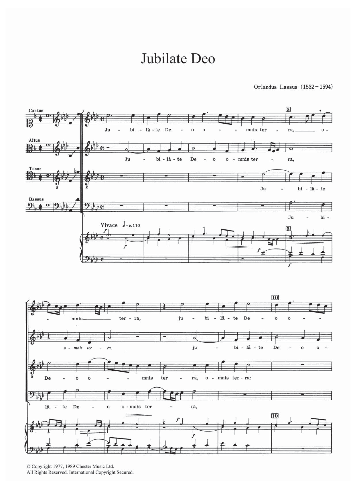 Orlandus Lassus Jubilate Deo sheet music notes and chords. Download Printable PDF.