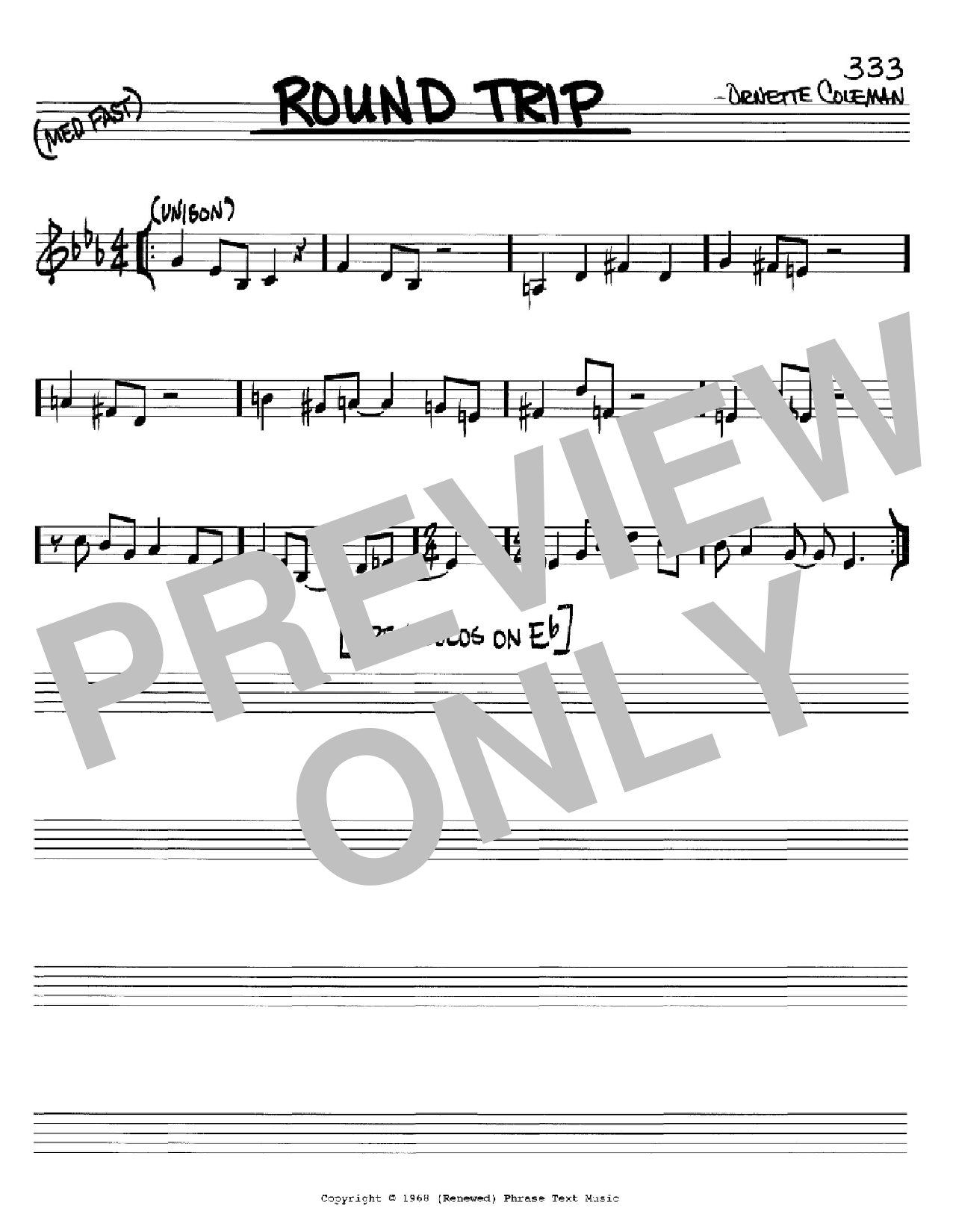 Ornette Coleman Round Trip sheet music notes and chords arranged for Real Book – Melody & Chords – C Instruments