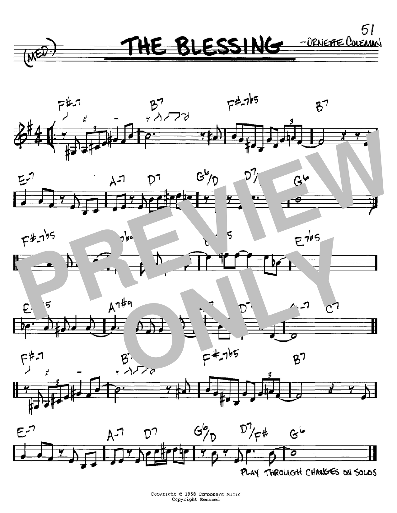 Ornette Coleman The Blessing sheet music notes and chords. Download Printable PDF.